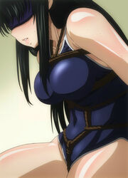 black_hair blindfold blush bondage breasts chigusa_nana female large_breasts long_hair nana_to_kaoru rope school_swimsuit swimsuit