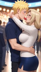 ai_generated almost_kissing demo003 female festival male miniskirt mommy naruto older_female tsunade uzumaki_naruto younger_male