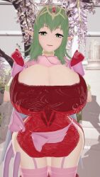 1girls 3d arisat arms_up ass bare_arms bare_thighs boots breasts cape cleavage curvy deep_cleavage dress female female_only fire_emblem fire_emblem_awakening garden garter_straps gigantic_breasts green_eyes green_hair hourglass_figure huge_breasts large_ass long_hair looking_at_viewer nintendo open_mouth outdoors panties pelvic_curtain pillar pink_panties pointy_ears ponytail sleeveless sleeveless_dress smile solo standing thick_thighs thigh_boots thighhighs thighs tiki_(adult)_(fire_emblem) tiki_(fire_emblem) tree underwear voluptuous wide_hips