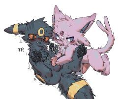 angrygentoo duo eeveelution espeon feral generation_2_pokemon hi_res male male/male nintendo pokemon pokemon_(species) umbreon