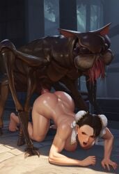 ai_generated ass barefoot breasts brown_eyes brown_hair bug chun-li feet female insectophilia insects interspecies kneeling monster novelai nude on_all_fours public public_sex sex street_fighter vaginal_penetration