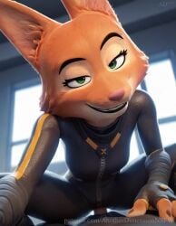 ai_generated anotherdimensionai anotherdimensionnsfw bodysuit clothed_sex diane_foxington dreamworks fox furry looking_at_viewer penetration penis pierced_eyebrow smile smirking_at_viewer the_bad_guys universal_studios