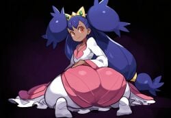 ai_generated ass dark-skinned_female dark_skin female female_only game_freak huge_ass iris_(pokemon) long_hair looking_at_viewer looking_back looking_back_at_viewer mullon nintendo novelai pokemon pokemon_bw pokemon_bw2 purple_hair sitting solo