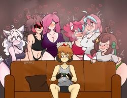 1boy 1boy1girl big_ass big_breasts big_thighs blush blushing brown_hair clothed emikukis emikukis_(rosita) fat_ass fat_thighs just_nova karmavt latam_virtual_youtuber lunaria_ayaren meica meica05 multiple_girls neneefthy orgy pink_hair pookyboo rakkun red_hair skaler2 virtual_youtuber vtuber vtuberfanart white_hair youtube youtuber