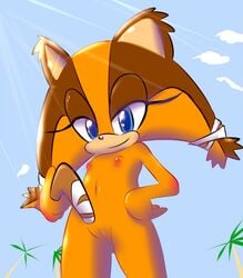 2014 anthro blue_eyes boomerang female flat_chested freeflyspecter mammal nipples nude palm_tree presenting_pussy pussy sega sky sonic_(series) sonic_the_hedgehog_(series) sticks_the_badger