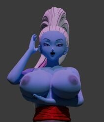 3d blue_skin dragon_ball dragon_ball_super goddess happy isquashyou looking_at_viewer looking_down naked purple_eyes smile solo vados