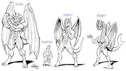 2014 anthro bessy breasts dragon equine erect_nipples female gustav_(here_there_be_dragons) hair horn horse karno long_hair male mammal monochrome muscles muscular_female nipples nude olga pussy size_difference wings zashy