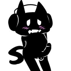 anthro aroused balls blush feline fur furry headphones male male_only mammal monstercat penis solo standing unknown_artist