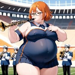 ai_generated fat marching_band marching_band_uniform obese orange_hair pregnant stadium tight_clothing