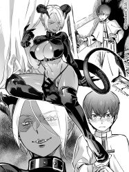 1boy boots breasts dark-skinned_female dark_skin demon demon_girl demon_horns demon_tail fangs female futanari gloves horns monochrome original priest short_hair tail thigh_boots yonekura_kengo