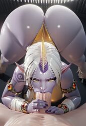 1boy 1boy1girl 1girls :>= ai_generated ass balls big_ass big_balls big_breasts big_butt big_penis big_thighs blowjob blowjob_face breasts cock dadadi dick elf_ears fellatio female hand_on_penis holding_penis hooves horn league_of_legends league_of_legends:_wild_rift light-skinned_male light_skin long_hair looking_at_viewer male oral penis purple_body purple_skin riot_games soraka sucking thick_thighs white_hair yellow_eyes