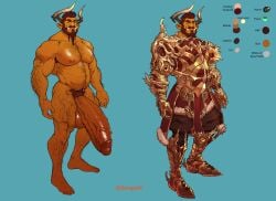 armor balls bara beard big_penis boner erection facial_hair horns male male_only muscles muscular nude orc penis solo solo_male tusks zenpei