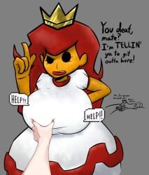 big_breasts breast_expansion breasts british cheek_grabbing_material_(meme) creepypasta damsel_(mario_85) edit empty_eyes long_hair looking_at_viewer mario_(series) mario_85 meme princess_peach princess_toadstool red_hair talking_to_viewer text