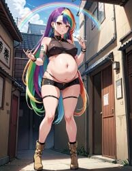 ai_generated cigarette pregnant prostitute rainbow rainbow_hair smoking tattoos tight_clothing