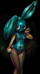 anthro anthrofied blush bunnysuit cameltoe chubby elpatrixf erect_nipples female green_eyes nintendo nipples pokemon see-through sheer solo trash trubbish video_games wide_hips