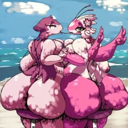 1:1 anthro ass beach big_breasts big_butt bikini breast_squish breasts breasts_frottage clothing cloud digital_drawing_(artwork) digital_media_(artwork) female female/female flower generation_2_pokemon generation_3_pokemon generation_8_pokemon green_eyes half-closed_eyes hand_holding hi_res hisuian_form hisuian_typhlosion huge_breasts huge_butt hyper hyper_breasts hyper_butt kissing latias legendary_pokemon narrowed_eyes nintendo nipples overweight overweight_female pink_body plant pokemon pokemon_(species) regional_form_(pokemon) sea sky squish swimwear tail thick_thighs two-piece_swimsuit typhlosion water wide_hips wings z_dragon