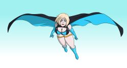 big_breasts blonde_hair cape cleavage cleavage_cutout female female_only flying freckles freckles_on_breasts freckles_on_face freckles_on_shoulders fully_clothed gloves latex latex_clothing png revealing_clothes shiny_clothes skimpy_clothes sternenschauer superheroine tight_clothing