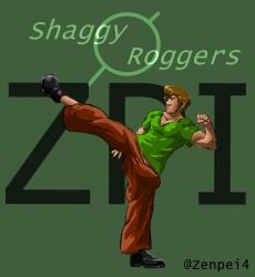 balls bara big_penis bulge clothing flaccid fully_clothed kicking male male_only muscles muscular penis scooby-doo shaggy_rogers solo solo_male zenpei