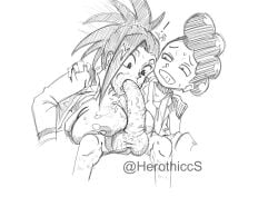 1boy 1girls black_hair blowjob female hairy_balls hairy_legs height_difference herothiccsan huge_breasts huge_cock male mineta_minoru minoru_mineta momo_yaoyorozu monochrome my_hero_academia penis sketch smile yaoyorozu_momo