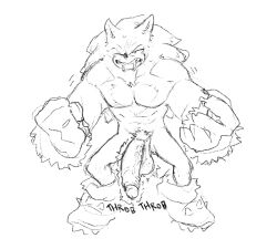 abs anthro balls biceps bodily_fluids clothing drooling erection eulipotyphlan footwear genitals hedgehog hi_res humanoid_genitalia humanoid_penis male mammal monochrome pecs penis saliva sega shoes simple_background smugh solo sonic_(series) sonic_the_hedgehog sonic_the_hedgehog_(series) sonic_the_werehog sonic_unleashed sweat sweatdrop were wereeulipotyphlan werehog