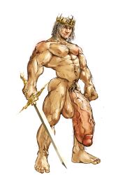 balls bara big_penis crown facial_hair flaccid huge_cock male male_only muscles muscular nude penis solo solo_male sword zenpei