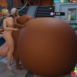 3d ana_amari belly belly_inflation big_belly big_breasts breasts cum_inside cumflation dark-skinned_female dark_skin dictator_meep futanari gilf hyper hyper_balls hyper_belly inflation massive_belly meat_wall_(body_type) mercy nipples old_woman older_female overwatch penetration sexrn vaginal_penetration