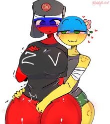 2females 2girls :3 amogus amogus_reference artist_name artist_signature big_ass big_breasts big_butt bite bite_mark bite_marks blue_eyes blush countryhumans countryhumans_girl fingering fingering_pussy green_eyes green_panties groping groping_ass groping_from_behind kak0yt0_chel pussy_juice russia_(countryhumans) seductive_look sweat tagme touching_pussy ukraine_(countryhumans) ushanka v white_background yuri z zov сво