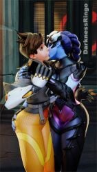 2girls 3d amelie_lacroix commission darknessringo female female/female female_focus female_only kissing lena_oxton lesbian lesbian_kiss overwatch overwatch_2 sesbian_lex tracer widow widowmaker widowtracer yuri