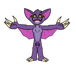 anthro bat batsloth big_ears big_penis claws fangs fur genitals hi_res lord_sarloc male mammal penis pilosan pukijr purple_body purple_fur sarloc sloth solo teeth wings xenarthran