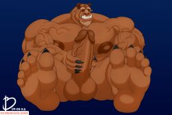 abs balls bara bayron_(artist) beast_(disney) beauty_and_the_beast biceps big_balls big_penis boner disney erection feet foot_fetish huge_balls huge_cock male male_nipples male_only masturbation muscular_male nipples nude pecs penis solo solo_male