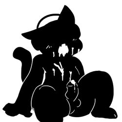 anthro balls blush cum cum_in_mouth cum_inside cum_on_chest cum_on_face feline fur furry headphones male male_only mammal monstercat open_mouth penis sitting solo unknown_artist