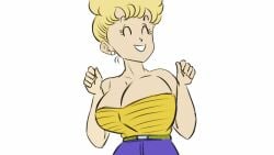 animated big_breasts blonde_hair bouncing_breasts breast_focus cleavage closed_eyes colored dragon_ball funsexydragonball milf panchy panchy_(dragon_ball) panchy_briefs shaking_breasts