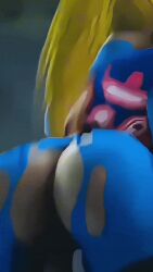 big_ass big_breasts blonde_female blonde_hair blue_pants bodysuit hole_in_pants ripped_clothing samus_aran tagme