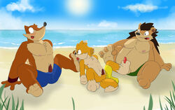 beach bigger_version_at_the_source chubby foot_fetish footjob foxxo hindpaw male male_only multiple_males muscles nude paws pui_pui seaside wuffle yaoi