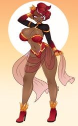 1girl 1girls armor colored_nipples commission commission_art commissioner_oc dark-skinned_female eyebrows eyelashes eyes female female_focus female_only heels inkling inkling_girl kitsuneart2 lips looking_at_viewer shoes simple_background splatoon splatoon_(series) splatoon_oc womb_tattoo