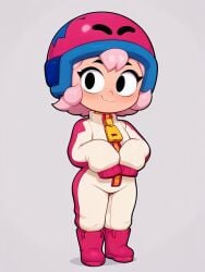 ai_generated big_ass black_eyes bonnie_(brawl_stars) boots brawl_stars cute helmet jumpsuit looking_at_viewer multicolored_headwear pink_hair short_hair sleeves zipper