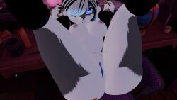 anthro big_breasts blue_eyes ear_piercing female furry furry_female heart_tattoo nipple_piercing nose_ring presenting_pussy pussy rabbit_girl snakebite_piercing vrchat_avatar vrchat_model