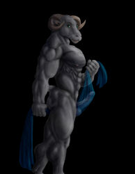 abs balls biceps big_muscles black_background caprine erection green_eyes horn male male_only muscles pecs penis plain_background pose ram solo standing sudonym