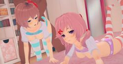 1boy 2girls animated cute cute_expression cute_face cute_girl cute_underwear doki_doki_literature_club double_handjob exposed_breasts handjob moan moaning moaning_in_pleasure moans natsuki_(doki_doki_literature_club) pink_eyes pink_hair sayori_(doki_doki_literature_club) sex sex_from_behind small_breasts smaller_female socks tagme thigh_highs video