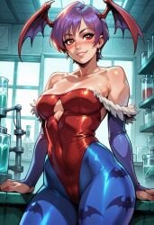 ai_generated bat_wings civitai darkstalkers head_wings leotard lilith_aensland panviewai panviewai pinup purple_hair red_eyes short_hair stockings succubus thighs wings