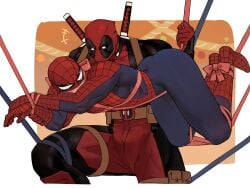 bulge bulge_under_clothes deadpool gay lkikai male male/male male_only marvel marvel_comics peter_parker skintight_suit spider-man wade_wilson