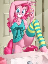 π 2014 anthro anthrofied blue_eyes bottomless brian_mcpherson clothing cutie_mark equine female friendship_is_magic fur hair happy horse mammal my_little_pony phone pi pink_fur pink_hair pinkie_pie_(mlp) pony pose pussy selfie smile solo straight_hair