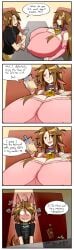1boy 1girls 5_fingers bedroom_eyes big_breasts black_shirt blush blush_lines blushing boob_window breasts breasts_on_table brown_hair bubble_tea cleavage cleavage_cutout collar colossal_breasts comic cow_bell cow_ears cow_girl cow_horns cow_humanoid cute_fang dog_boy dog_collar dog_ears dog_humanoid dog_tail drinking female flirting flustered flustered_male fully_clothed gigantic_breasts heart holding_cup holding_object huge_breasts humor hyper_penis innuendo long_hair male massive_breasts matsu-sensei matt_(matsu-sensei) mattie_(matsu-sensei) nervous nipple_bulge penis pink_sweater red_eyes restaurant sitting sweat sweater sweating text text_bubble wagging_tail yellow_eyes