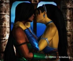 2girls ai_generated flirting girl_on_girl jade_(mortal_kombat) kissing kitana lesbian_couple lesbian_kiss lovers mortal_kombat tagme video yuri yuri yuri