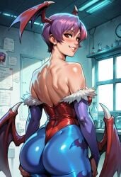 ai_generated ass ass bat_wings big_ass big_butt civitai darkstalkers head_wings leotard lilith_aensland panviewai panviewai pinup purple_hair red_eyes short_hair stockings succubus thighs wings