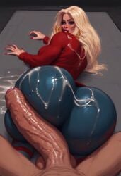 absurdly_large_cock ai_generated ass_focus assjob bimbo blonde_hair buttjob cum cum_on_ass cum_on_clothes cum_stain cum_string dat_ass foreskin from_behind goth huge_ass huge_cock large_ass pobodyznerf pov round_ass semen sneakers thick_cum tight_clothing