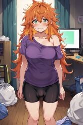 1futa 1futanari ai_generated clothed female futa_only futanari messy_hair neet orange_hair visible_penis_shape