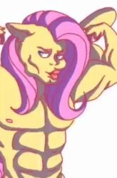 animation_meme art_trend artist_request flutterguy fluttershy_(mlp) human_artist humanization humanized humanized_pony instagram_source long_hair meme meme_reference mlp_g4 muscular my_little_pony no_ai pink_hair shitpost solo solo_focus trend yellow_body you_made_me_mlp_meme