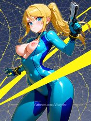 1girls ai_generated female female large_breasts light-skinned_female light_skin medium_breasts naked naked_female nipples nude nude_female uncensored vixxyart watermark zero_suit_samus