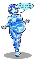 belly_button belly_button_visible_through_clothing blue-skinned_female breasts_on_belly halo_(series) halo_infinite nasuokaa-san popped_navel pregnant super_belly the_weapon_(halo_infinite) thick_thighs